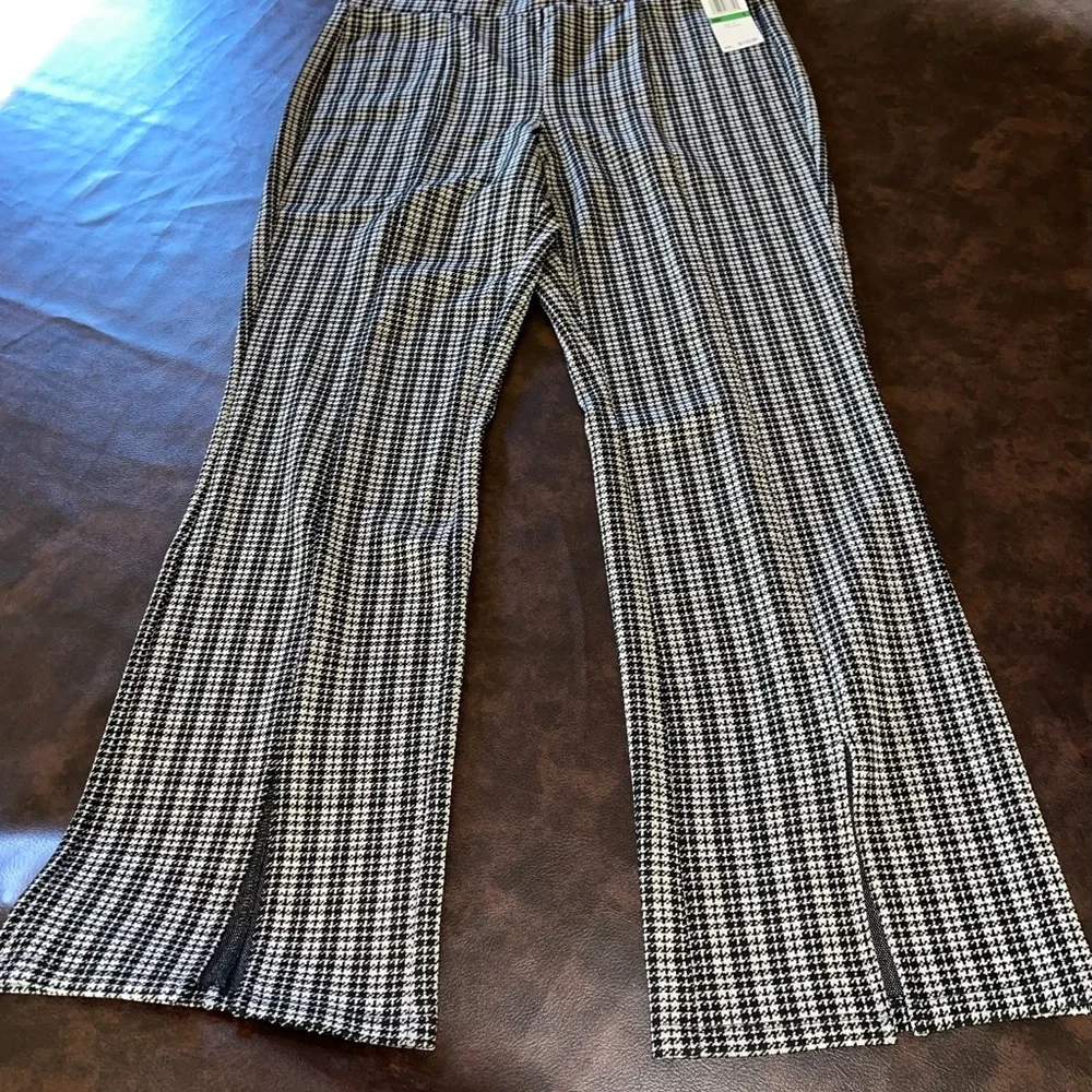 MICHAEL Michael Kors Black and White Houndstooth Flare Pants - Picture 1 of 5
